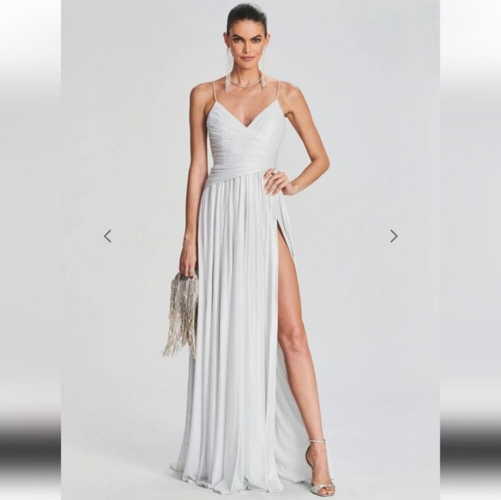 Retrofete Doss Dress in Silver/White Size Large Maxi NWT Spaghetti Straps